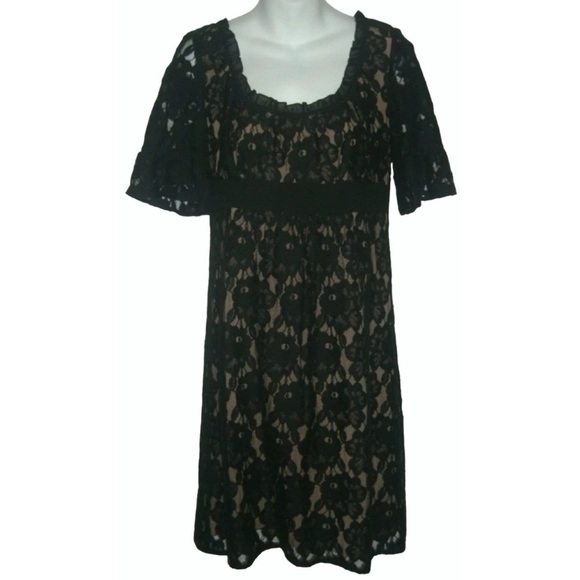 Ann Taylor Loft Dress Black Lace Ruffle Bell Sleeves Boho Western Goth Coquette - Picture 1 of 12